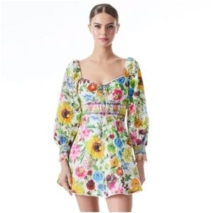 Alice & Olivia Floral Square-Neck Mini Dress in Multicolor